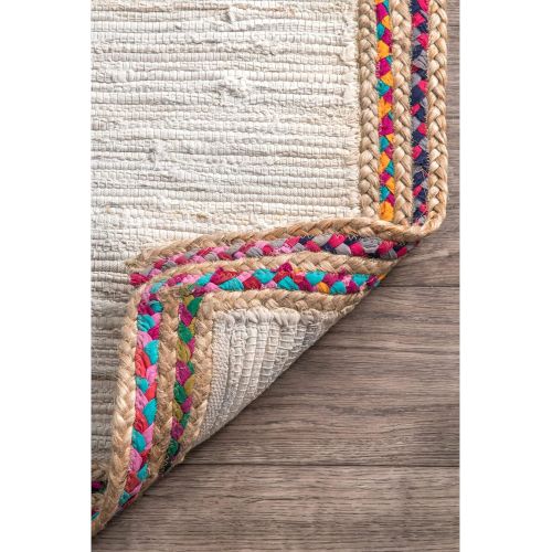  NuLOOM nuLOOM Handwoven Braided Border Denim Rag Area Rugs, 5 x 8, Light Blue