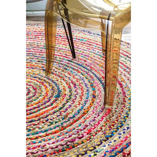  NuLOOM nuLOOM MGNM05A Braided Aleen Jute Rug, 6 Round, Multi