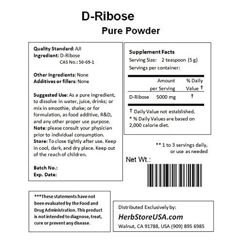  NuSci Pure D-Ribose Powder AJI92 Quality Standard (2270 grams (5.0 lb))
