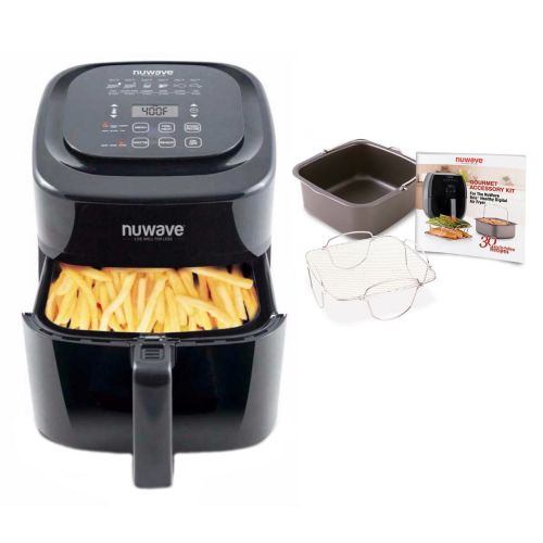  NuWave Nuwave 6 qt Brio Air Fryer w Delux Accessory Kit, rever. rack, baking pan, 30 recipes