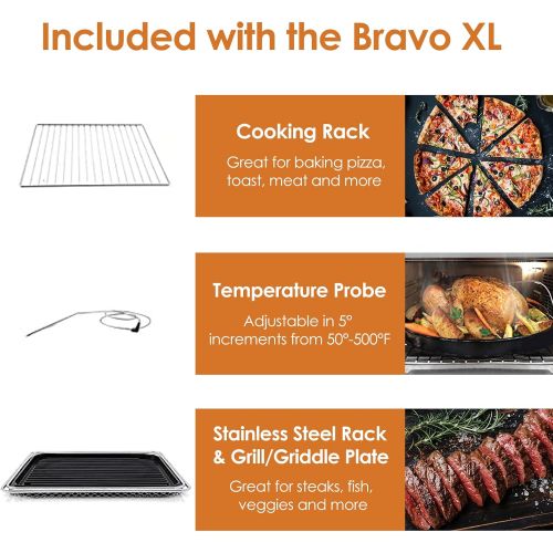  NUWAVE Bravo Air Fryer Oven Pro, 12-in-1, 30QT XL Large Capacity Digital Countertop Convection Oven, 1800 W Dual Heater, Digital Temperature Probe, Heavy Duty Racks with Load of Ov