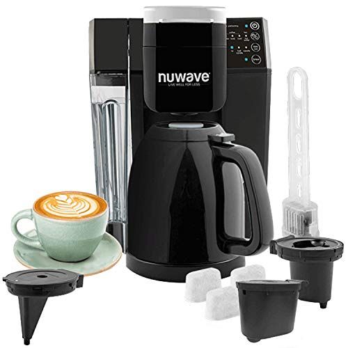  NuWave BruHub 3-in-1 Coffee Maker with Single Serve Brewing Capabilities for Coffee and Tea, 3 Strength Settings, Charcoal Filters Included and Insulated Carafe