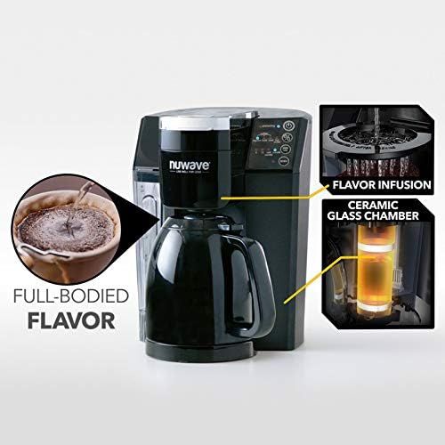  NuWave BruHub 3-in-1 Coffee Maker with Single Serve Brewing Capabilities for Coffee and Tea, 3 Strength Settings, Charcoal Filters Included and Insulated Carafe