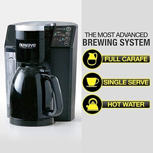  NuWave BruHub 3-in-1 Coffee Maker with Single Serve Brewing Capabilities for Coffee and Tea, 3 Strength Settings, Charcoal Filters Included and Insulated Carafe