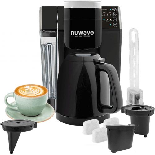  NuWave BruHub 3-in-1 Coffee Maker with Single Serve Brewing Capabilities for Coffee and Tea, 3 Strength Settings, Charcoal Filters Included and Insulated Carafe