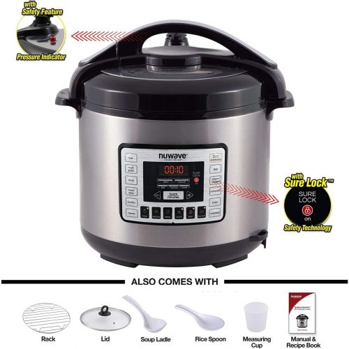  NUWAVE Nutri-pot 8-Quart Digital Pressure Cooker with Sure-Lock Safety System; Dishwasher-Safe Non-Stick Inner Pot; Glass Lid for Slow Cooking; Cooking Rack, 11 Pre-Programmed Pres