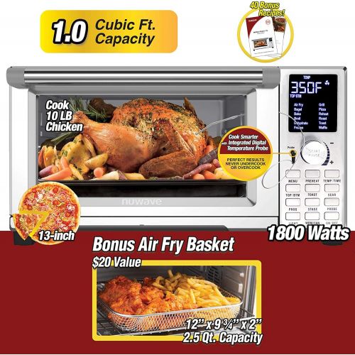  NUWAVE Bravo Air Fryer Toaster Smart Oven, 12-in-1 Countertop Convection, 30-QT XL Capacity, 50°-500°F Temperature Controls, Top and Bottom Heater Adjustments 0%-100%, Brushed Stai