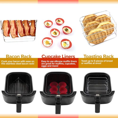  NUWAVE 6 QT Air Fryer Accessories 6 Silicone Egg Liners, a Stainless Steel Toaster Rack and a Stainless Steel Bacon Rack (Breakfast Kit)