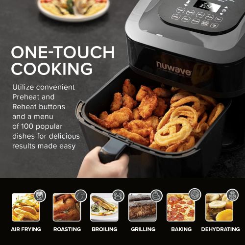  NUWAVE Brio 6-in-1 Air Fryer Oven Combo, 8-Qt X-Large Size, Fit up to 3 LBS. of Fries or 5 LB. Chicken, Non-Stick Air Circulation Riser & Never-Rust Reversible Stainless Steel Rack