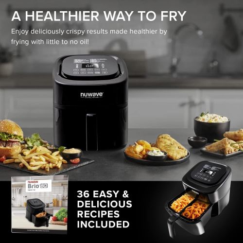  NUWAVE Brio 6-in-1 Air Fryer Oven Combo, 8-Qt X-Large Size, Fit up to 3 LBS. of Fries or 5 LB. Chicken, Non-Stick Air Circulation Riser & Never-Rust Reversible Stainless Steel Rack