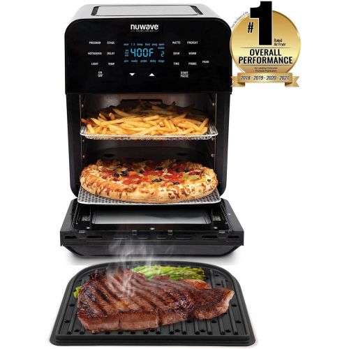  NUWAVE Brio Air Fryer Smart Oven, 15.5-Qt X-Large Family Size, Countertop Convection Rotisserie Grill Combo, Non-Stick Drip Tray, Stainless Steel Rotisserie Basket.