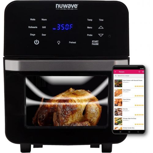  NUWAVE Brio Air Fryer Smart Oven, 15.5-Qt X-Large Family Size, Countertop Convection Rotisserie Grill Combo, Non-Stick Drip Tray, Stainless Steel Rotisserie Basket.