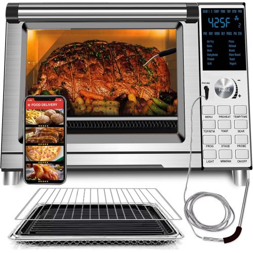  NUWAVE Bravo Air Fryer Oven Pro, 12-in-1, 30QT XL Large Capacity Digital Countertop Convection Oven, 1800 W Dual Heater, Digital Temperature Probe, Heavy Duty Racks with Load of Ov