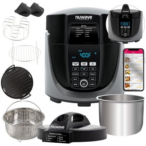  NuWave Duet Pressure Cooker, Air Fryer & Grill Combo Cooker with Removable Pressure and Air Fry Lids, 6qt Stainless Steel Pot, 4qt Stainless Steel