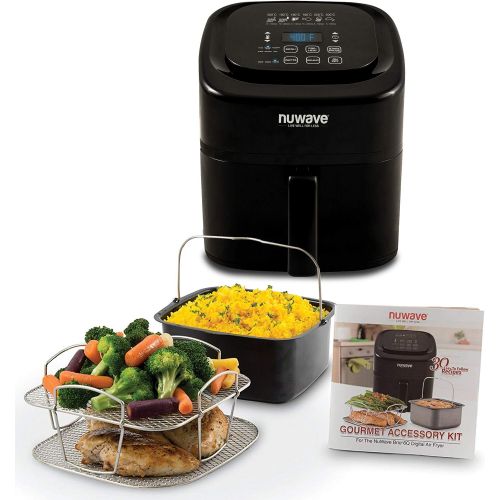  Nuwave Brio 6-Quart Digital Air Fryer Including Non-Stick Baking Pan and Stainless-Steel Cooking Rack (6-Quart + Gourmet Kit)