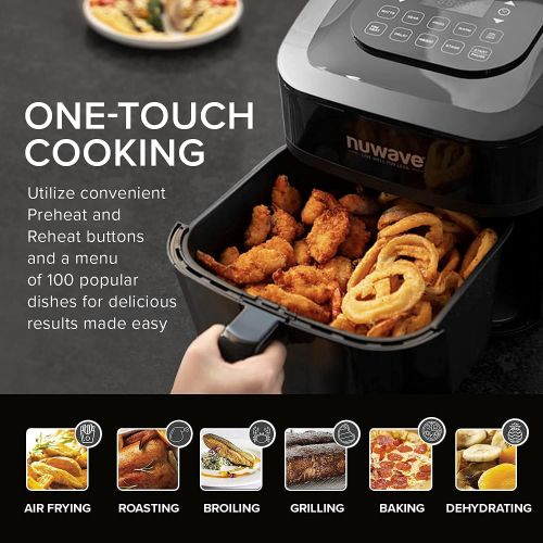  [아마존베스트]NUWAVE BRIO 6-Quart Digital Air Fryer with one-touch digital controls, 6 easy presets, precise temperature control, recipe book, basket divider, wattage control, PREHEAT & REHEAT F