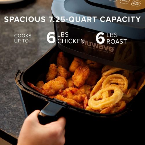  [아마존베스트]NUWAVE BRIO 6-Quart Digital Air Fryer with one-touch digital controls, 6 easy presets, precise temperature control, recipe book, basket divider, wattage control, PREHEAT & REHEAT F