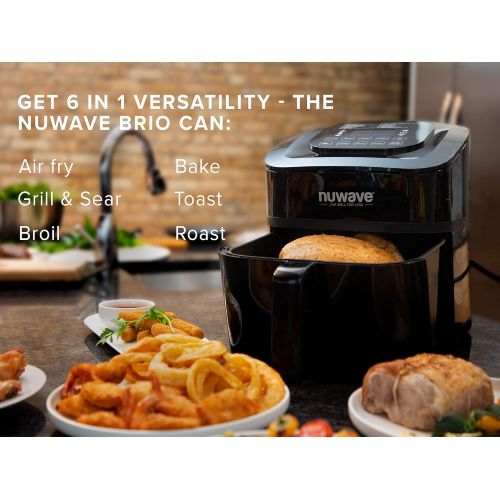  [아마존베스트]NUWAVE BRIO 6-Quart Digital Air Fryer with one-touch digital controls, 6 easy presets, precise temperature control, recipe book, basket divider, wattage control, PREHEAT & REHEAT F