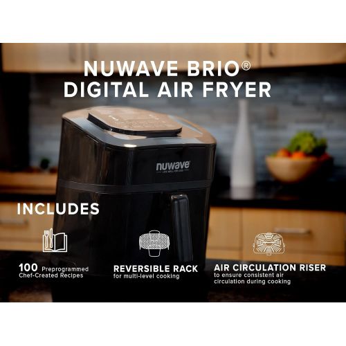  [아마존베스트]NUWAVE BRIO 6-Quart Digital Air Fryer with one-touch digital controls, 6 easy presets, precise temperature control, recipe book, basket divider, wattage control, PREHEAT & REHEAT F