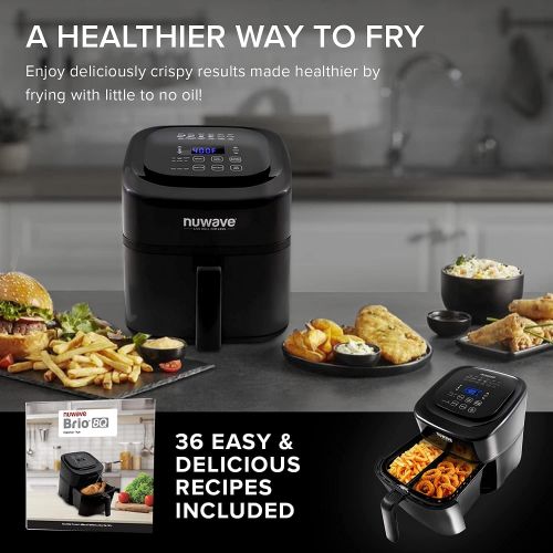  [아마존베스트]NUWAVE BRIO 6-Quart Digital Air Fryer with one-touch digital controls, 6 easy presets, precise temperature control, recipe book, basket divider, wattage control, PREHEAT & REHEAT F