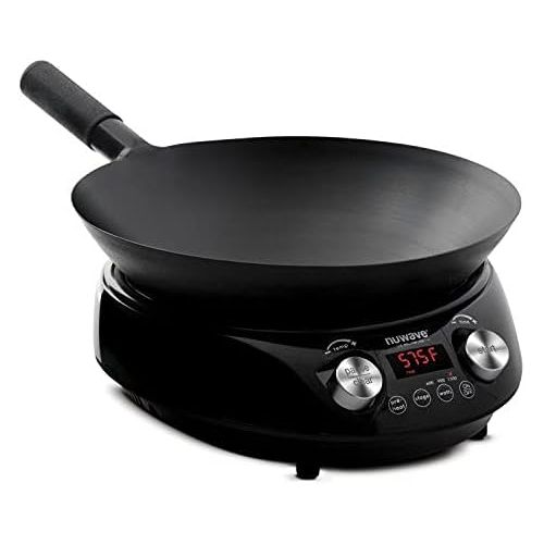  NUWAVE MOSAIC Induction Wok with 14-inch carbon steel wok with tempered glass lid; precision temperature control from 100F to 575F, Wattage control (600W, 900W & 1500W)