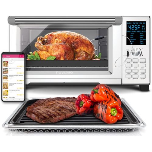  NUWAVE Bravo Air Fryer Toaster Smart Oven, 12-in-1 Countertop Convection Grill Griddle Combo, 30-Qt XL Capacity, Integrated Temperature Probe for Perfect Results, Heavy Duty Racks