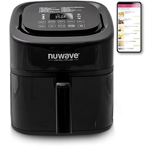  [아마존베스트]NuWave Brio 6-Quart Air Fryer with App Recipes (Black) includes basket divider, one-touch digital controls, 6 easy presets, wattage control, and advanced functions like SEAR, PREHE