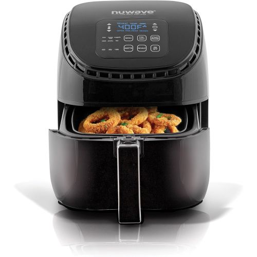  NuWave 36019 Brio Air Fryer 3Qt Black WBaking Pot, Reversible Rack, Silicone Trivet, Cupcake Liners & 5 Piece Utensil Set