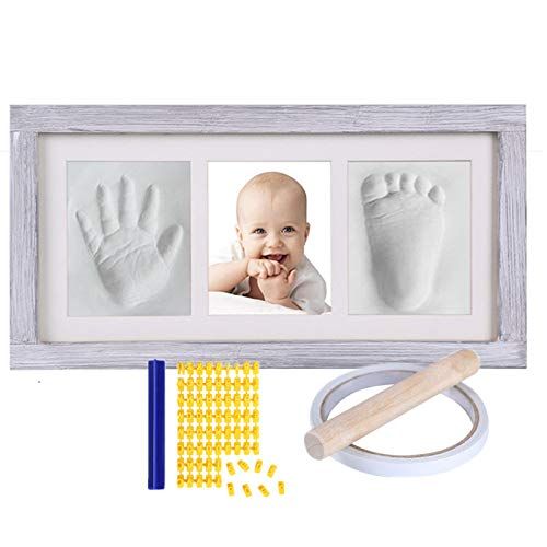  Nuaele Baby Hand & Footprint Kit, Newborn Keepsake Box in Rustic Farmhouse Frame, Clay Baby Casting Kit for Baby Shower Gifts, Boys & Girls - Baby Nursery Decor - Bonus Stencil Included (