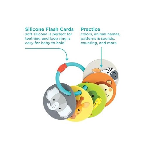  Nuby Silicone Double Sided Animal Flash Cards & Interactive Teether - 3+ Months Multicolor