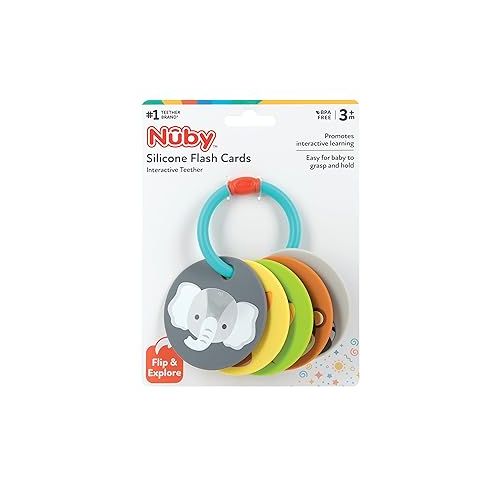  Nuby Silicone Double Sided Animal Flash Cards & Interactive Teether - 3+ Months Multicolor