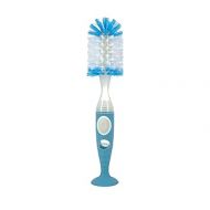 Nuby Easy Clean Dispensing Soft and Durable Bristle Bottle Brush with Textured Handles and Suction Base, 2 in 1 System, Blue