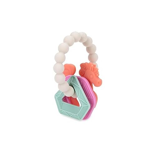  Nuby Chewy Charms Silicone Teether with Coral Unicorn, 1 Count (Pack of 1)