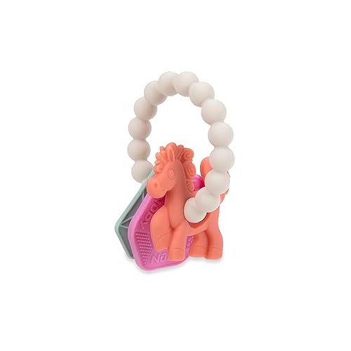  Nuby Chewy Charms Silicone Teether with Coral Unicorn, 1 Count (Pack of 1)