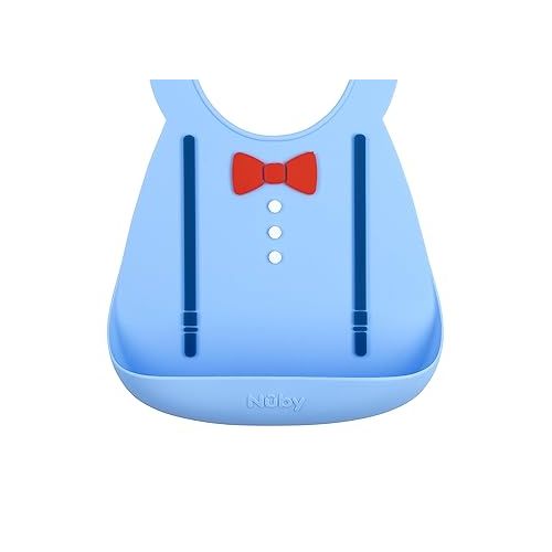  Nuby 3D Soft Silicone Bib with Scoop, BPA Free, 6+M, Suspenders