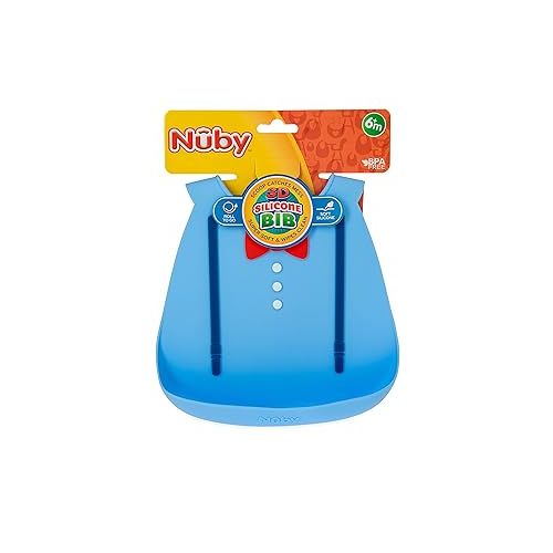  Nuby 3D Soft Silicone Bib with Scoop, BPA Free, 6+M, Suspenders