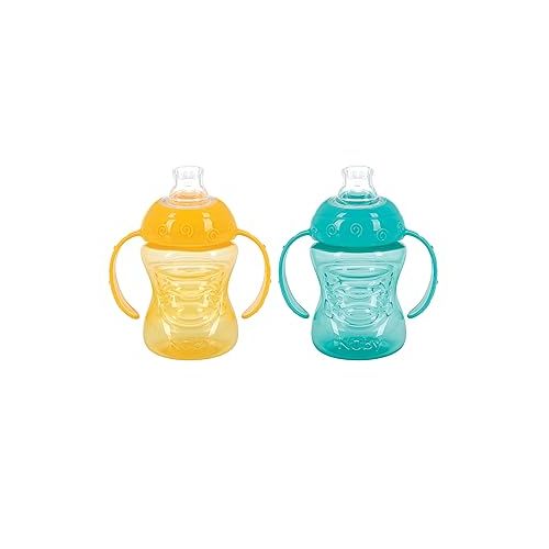  Nuby 2-Pack Two-Handle No-Spill Super Spout Grip N' Sip Cup, 8 Ounce, Colors May Vary