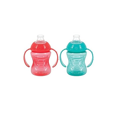  Nuby 2-Pack Two-Handle No-Spill Super Spout Grip N' Sip Cup, 8 Ounce, Colors May Vary