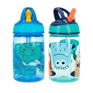 Nuby Flip-it Kids On-The-Go Printed Water Bottle with Bite Proof Hard Straw - 12oz / 360 ml, 18+ Months, Prints May Vary, 2-Pack