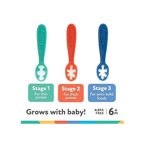  Nuby Baby's First Spoons Set - (3-Pack) Feeding Utensils for Babies - 6+ Months