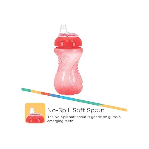  Nuby 3 Pack No Spill Toddler Sippy Cups - Toddler Cups Spill Proof with Easy and Firm Grip - BPA Free Toddlers Cups - Aqua, Coral, Yellow