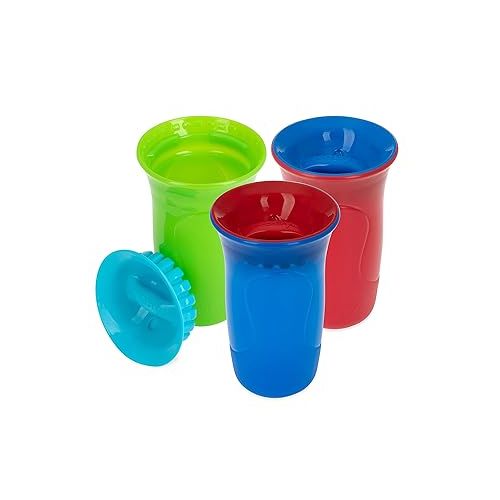  Nuby 3-Piece No-Spill Sippy Cup with 360 Smart Edge Silicone Rim - (3-Pack) 10 oz - Multicolor