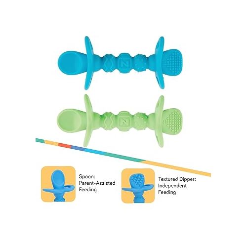  Nuby Dipeez 2 in 1 Silicone Spoons/Dipper, 2pk, Blue/Green