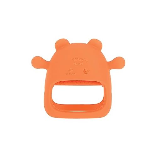  Nuby Silicone Wrist Teething Mitten - Baby Teether Ring - 3+ Months - Coral Bear