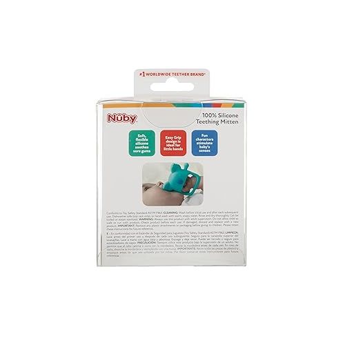  Nuby Silicone Wrist Teething Mitten - Baby Teether Ring - 3+ Months - Coral Bear