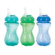 NUBY 3 Pack No Spill Flex Straw Toddler Sippy Cups - Toddler Cups Spill Proof with Easy and Firm Grip - BPA Free Toddlers Cups - Green, Blue, Aqua
