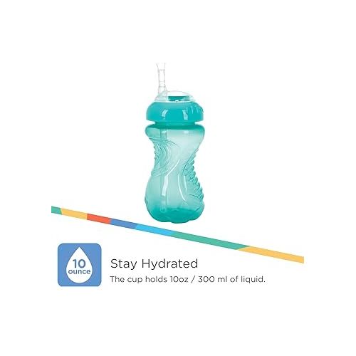  NUBY 3 Pack No Spill Flex Straw Toddler Sippy Cups - Toddler Cups Spill Proof with Easy and Firm Grip - BPA Free Toddlers Cups - Green, Blue, Aqua