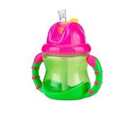 Nuby Two-Handle Flip N' Sip Straw Cup, 8 Ounce, Green with Pink