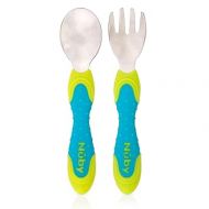 Nuby 2 Piece Stainless Steel Utensil, Blue/Green, 2 Count