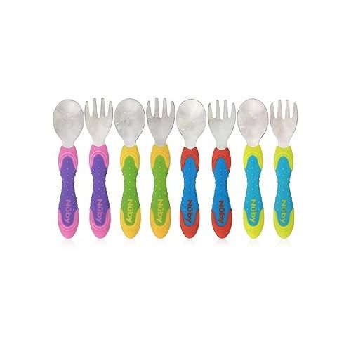  Nuby 2 Piece Stainless Steel Utensil, Blue/Green, 2 Count